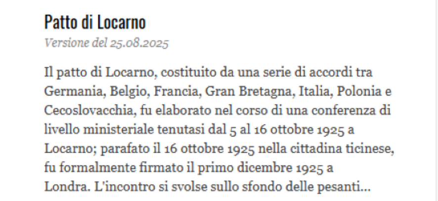 Presentazione della voce multimediale sul Patto di Locarno
